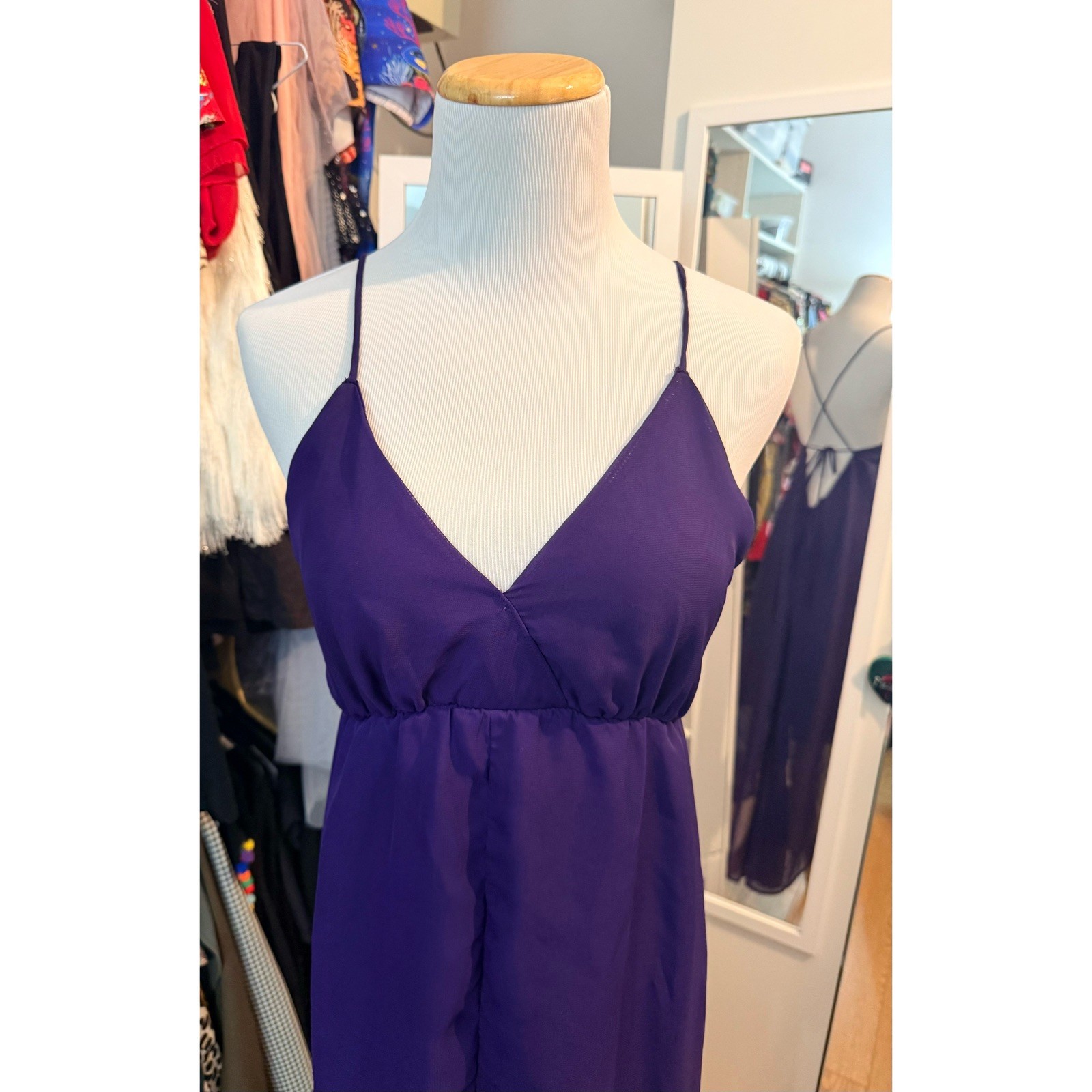 Forever 21 Deep Purple Spaghetti Strap V-Neck High Low Maxi Dress Size Medium