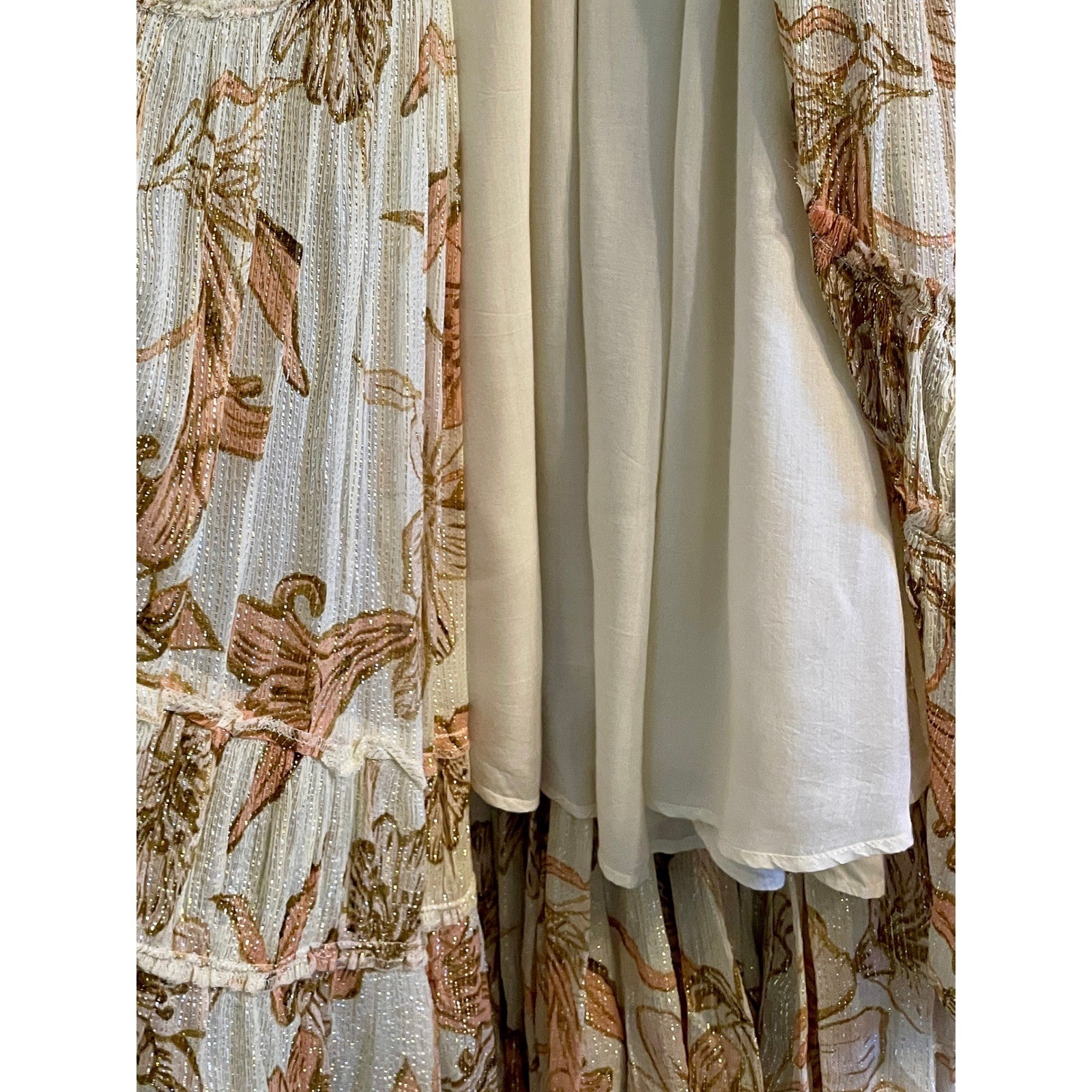 Free People Bare It All Metallic Lurex Floral Maxi Dress L Open Back OB1154918