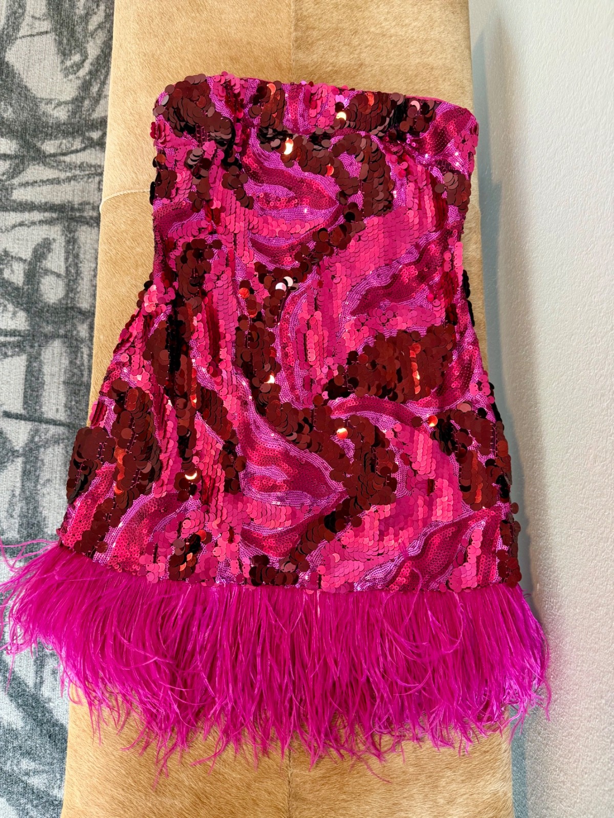 Ramy Brook Elise sequin feather mini dress-Magenta-Size 2-BRAND NEW WITH TAG