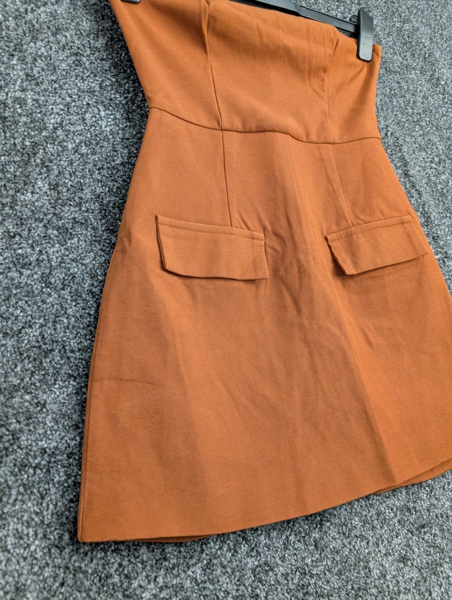 Prettylittlething Womens Strapless Orange Dress UK 4 23in Length 95% Polyester