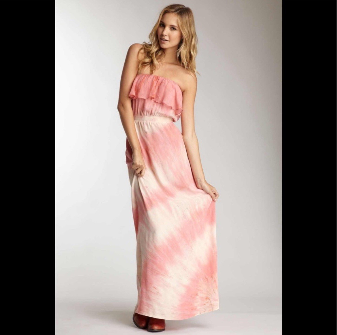 Gypsy 05 Taylor Ruffle Maxi Dress Pink Coral Tie Dye ASO Ariana Size Medium