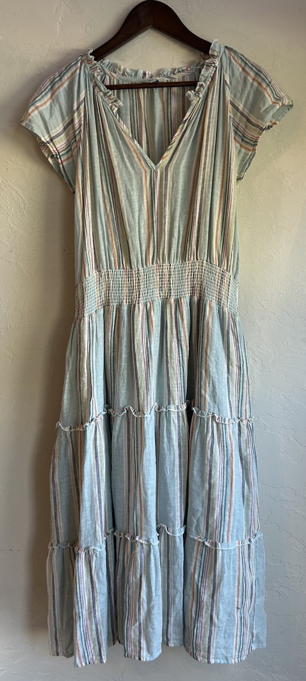 Rails Amelia Dress L Midi Linen Sag Harbor Striped Resort Feminine Tiered