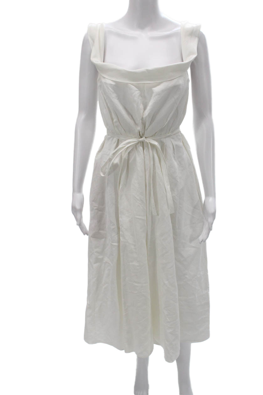 Brock Collection Women White Cotton Cowl Neck Sundress Sleeveless Midi Size 8
