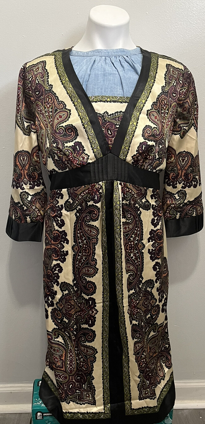 YASB Womens Size XS Asian Theme Paisley Print Dress Tie Waist