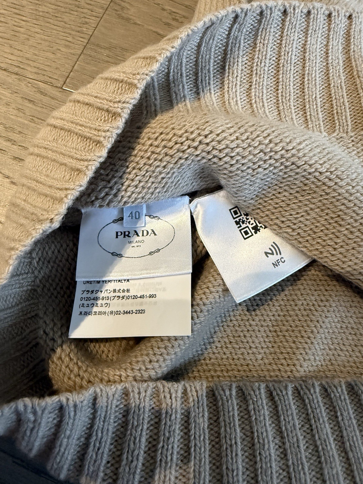 PRADA 22AW Triangle Logo Wool Cashmere Knit One Piece Dress Beige 40 Authentic
