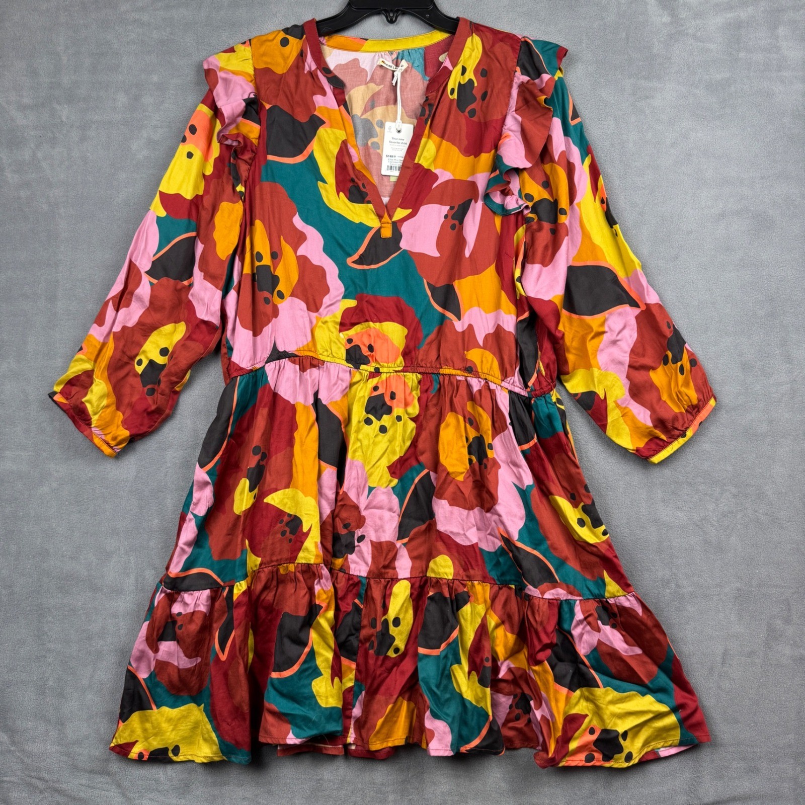 Marine Layer Elise Mini Dress Exploded Floral XL V-Neck Ruffle 15508