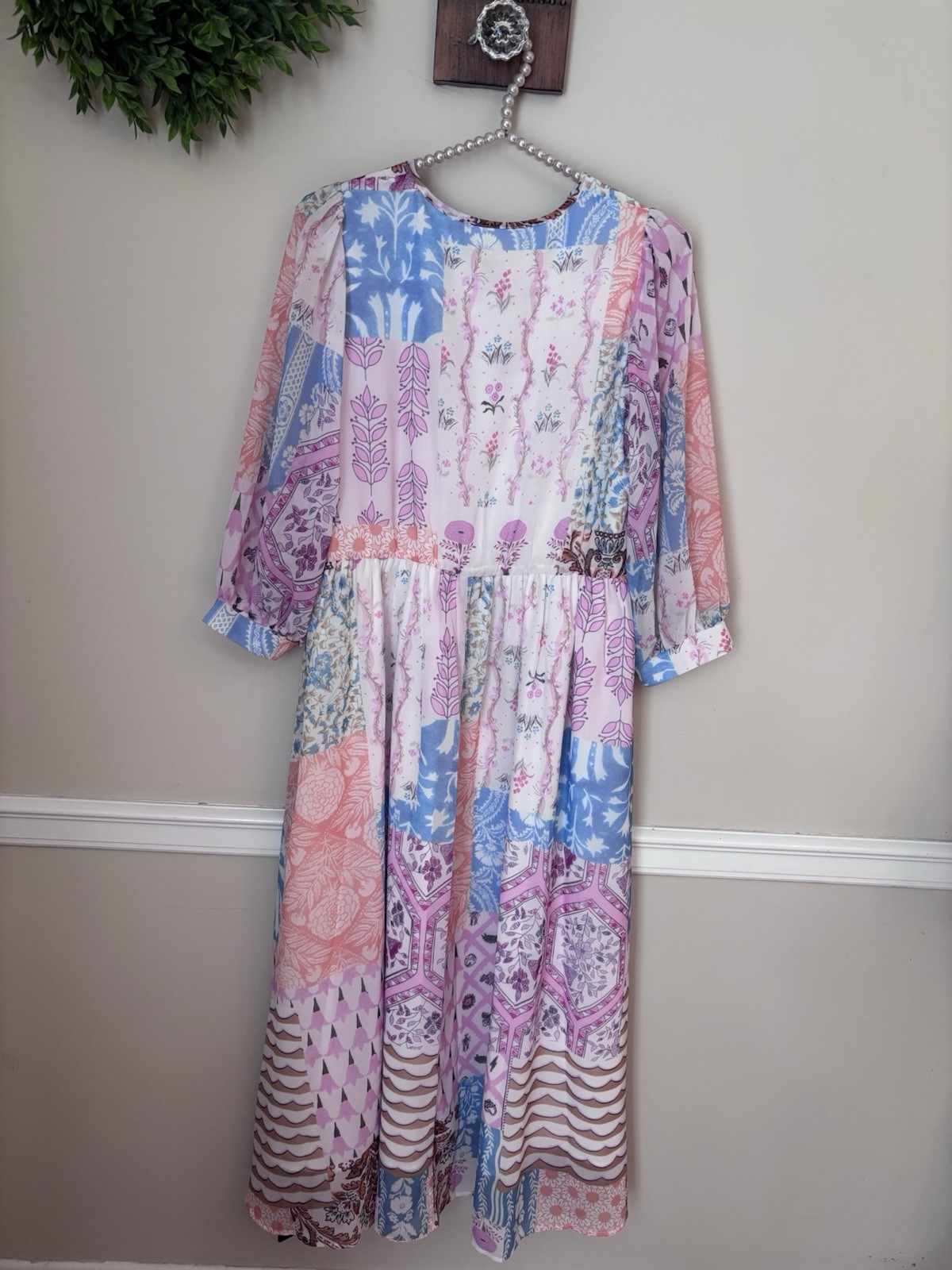 NWT Chartou Size S Patchwork Boho Maxi Dress Floral Cottagecore Multicolor