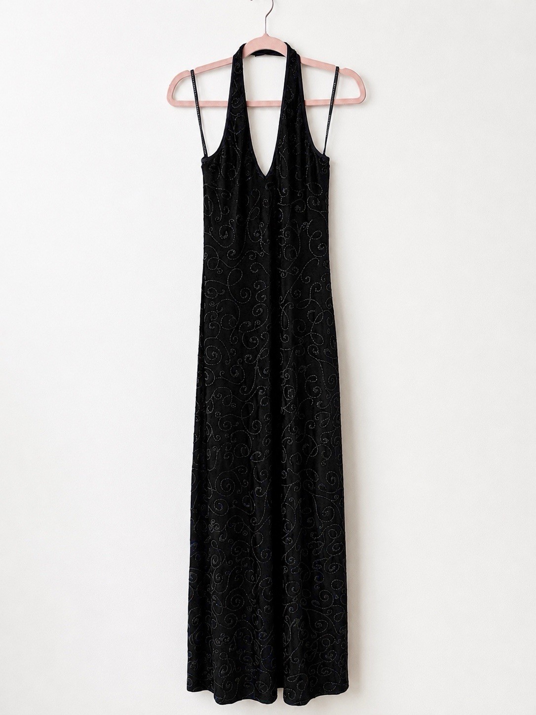 Cache Alexia Admor VTG Y2K Beaded Halter Gown Size S Black Formal Maxi Dress