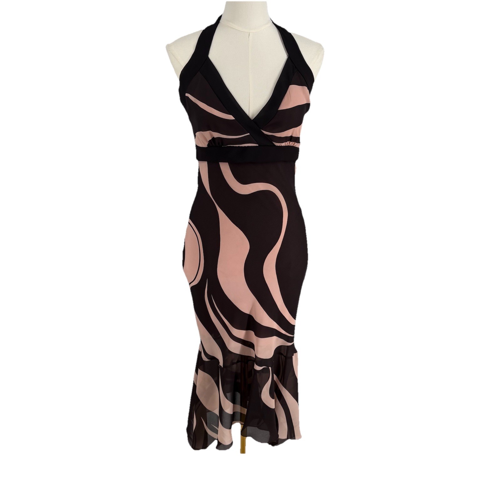 Vintage Y2K Charlotte Russe Halter Midi Dress Medium Asymmetric Mod Disco USA