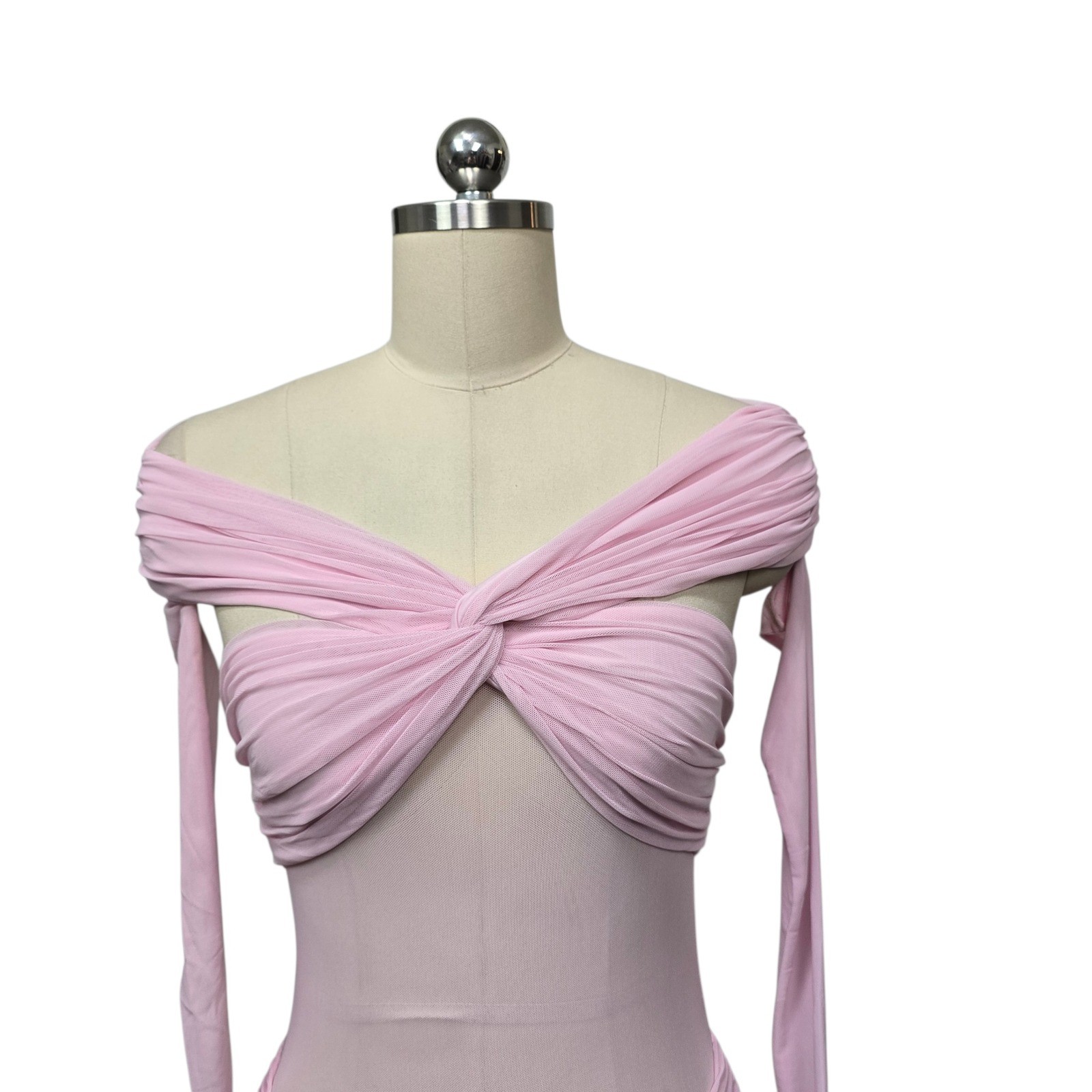 NWT Peppermayo Alter Ego Maxi Dress Pink Mesh Ruched Off Shoulder US Size 2