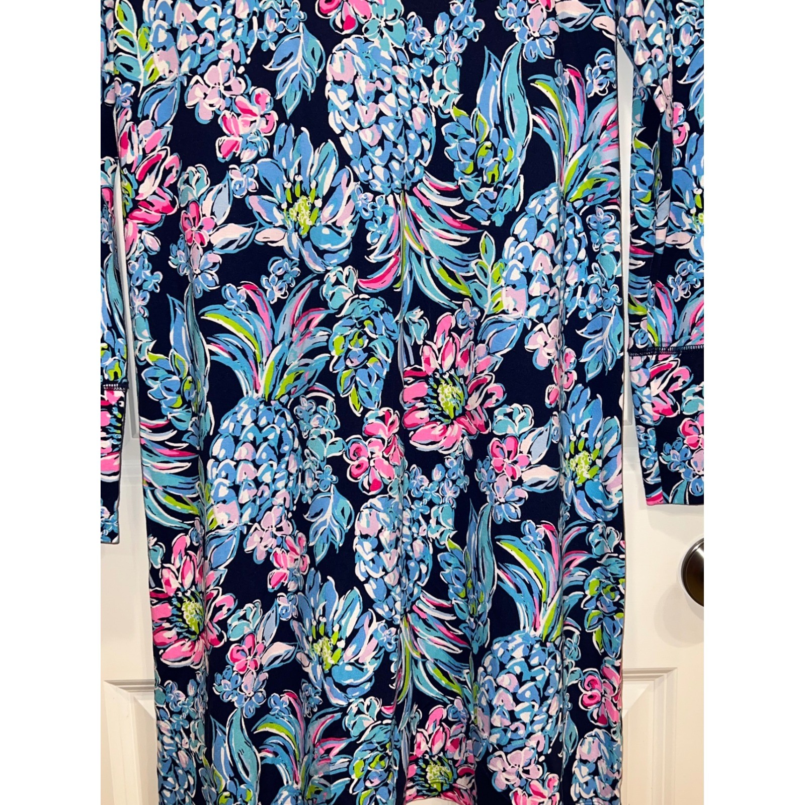 Lilly Pulitzer Floral Long Sleeve Button Cuff Dress Colorful Size S Pineapple