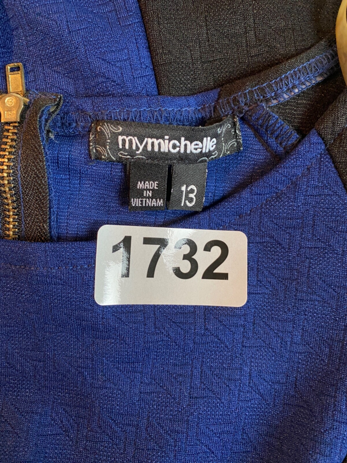 My Michelle Sheath Dress Junior 13 Color block Textured Short Sleeves Office