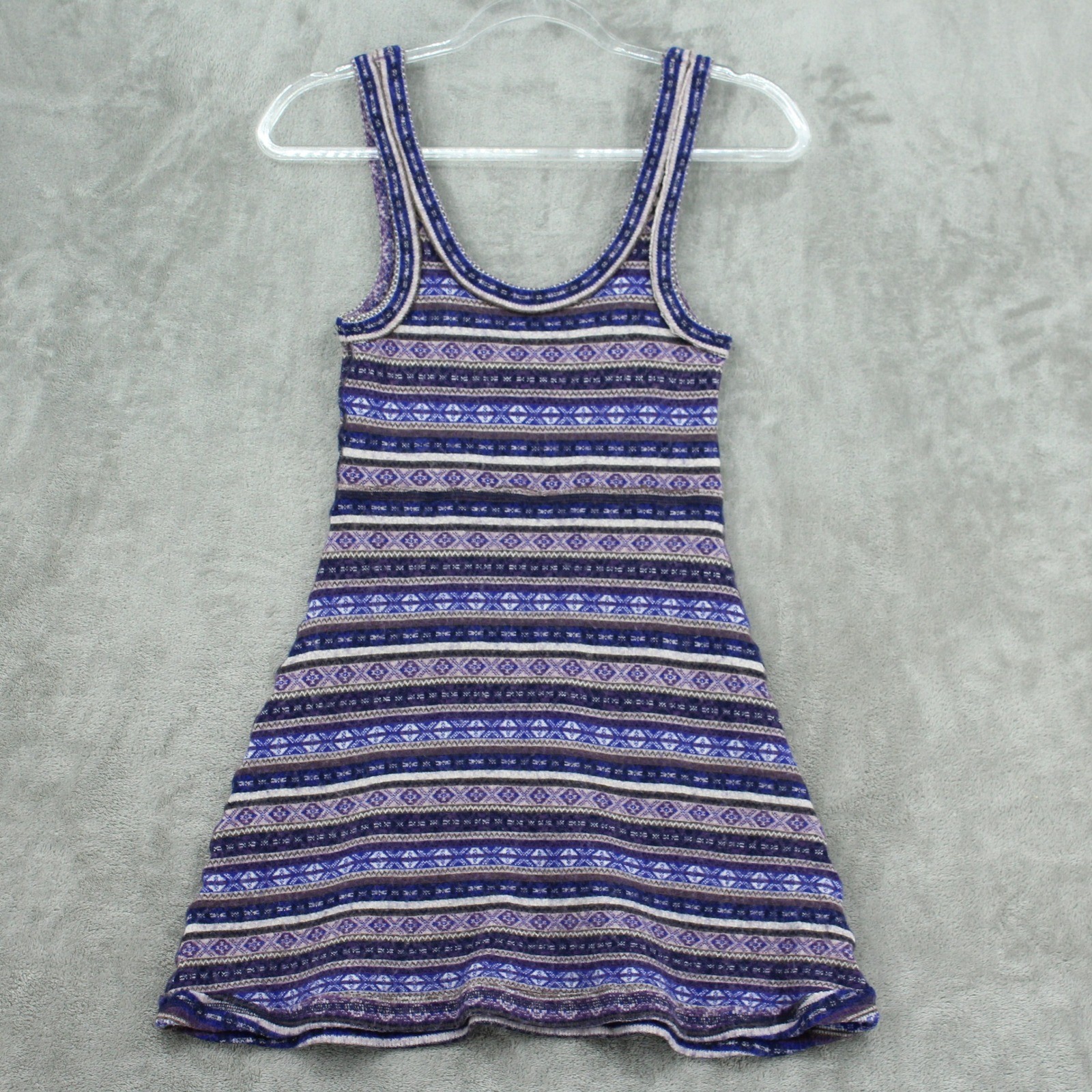 Free People Dress Womens Medium Purple Fair Isle Wool Blend U Back Knit Purple