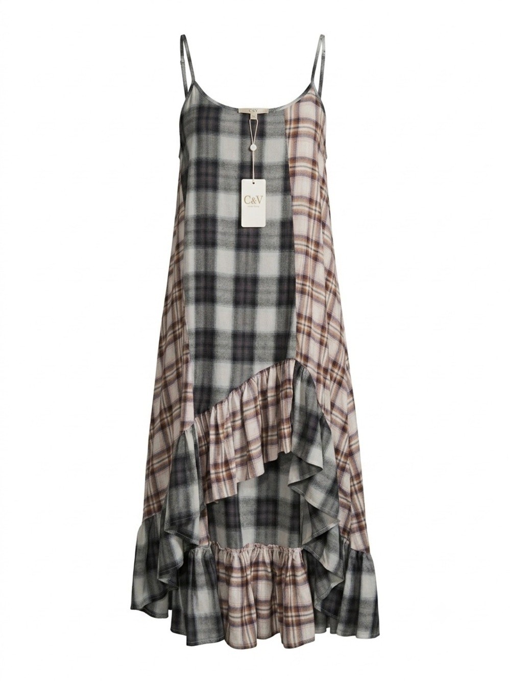 C & V Plaid Patchwork Coastal Cowgirl Grunge Boho Cottagecore Dress NWT Small