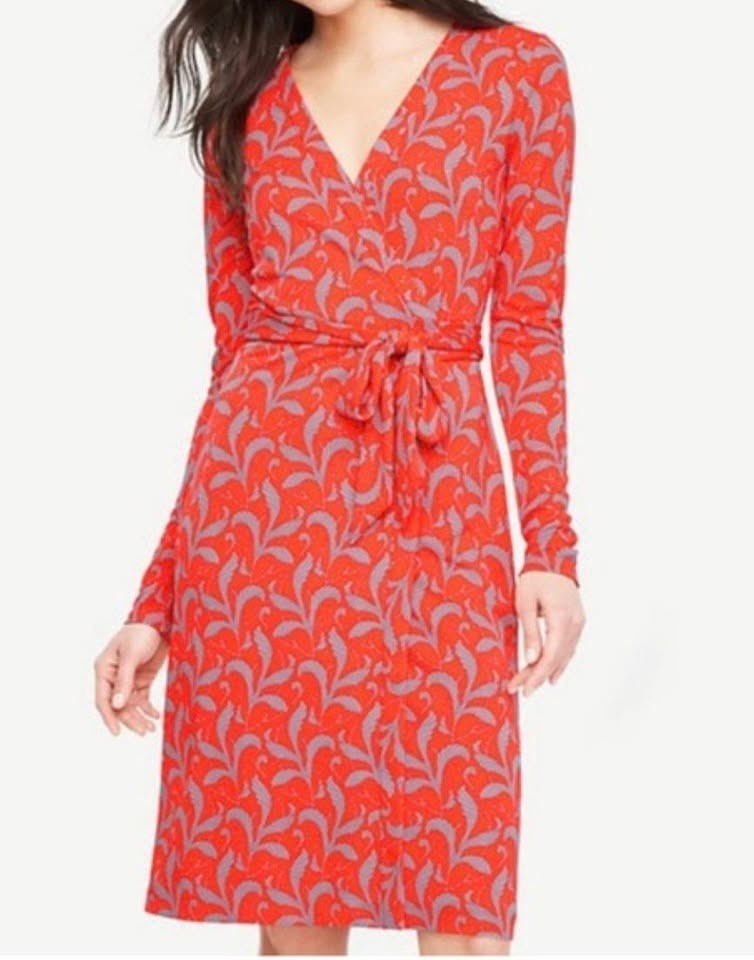 Ann Taylor Bright Floral Orange Wrap Dress (0/S)