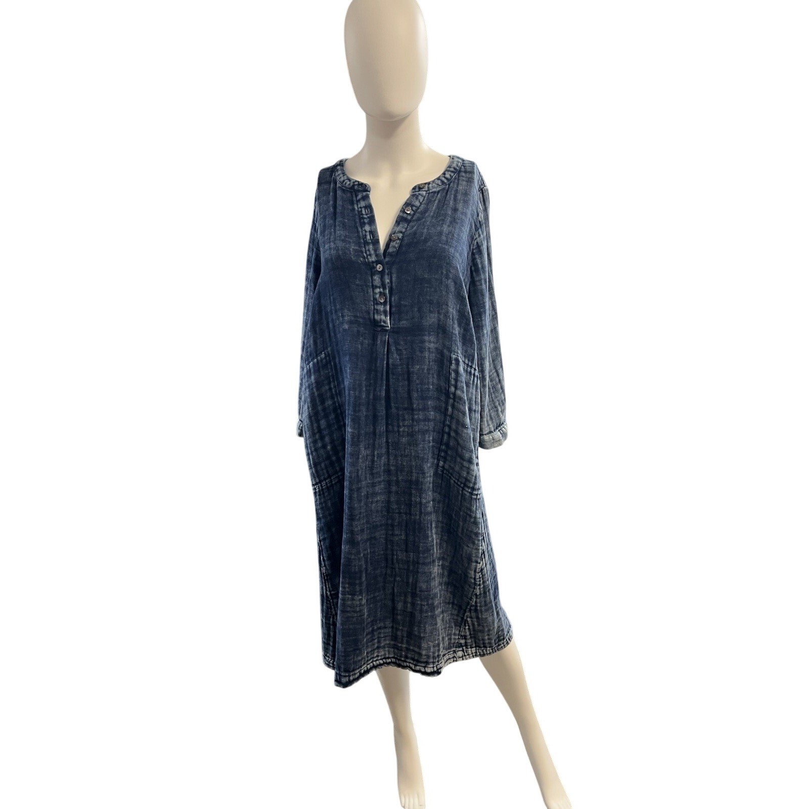 Pure J Jill Indigo Dress Blue Washed Cotton Midi Boxy Oversized SP Lagenlook