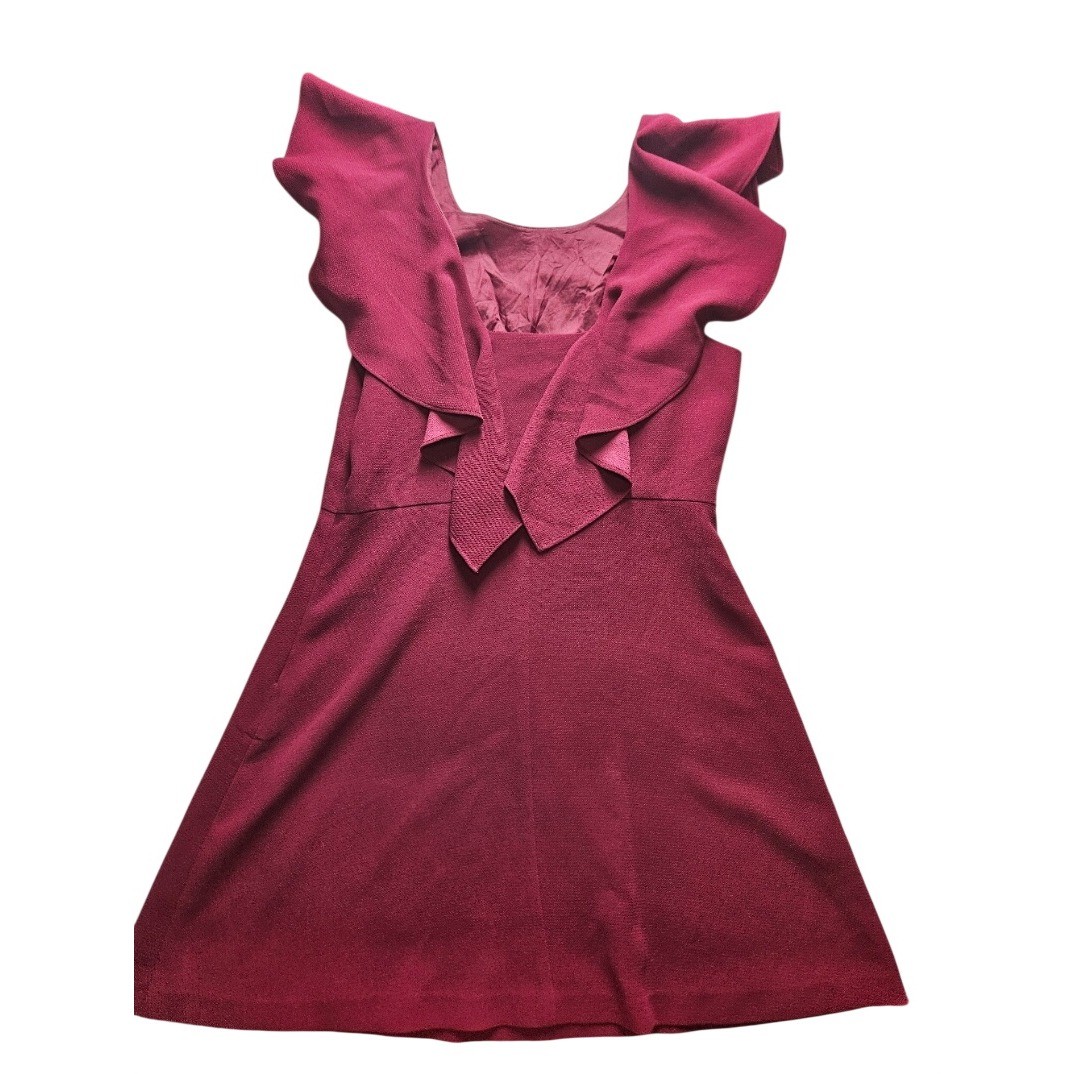 BCBGeneration Burgundy Ruffle Sleeve V-Back Fit and Flare Mini Dress Size 12