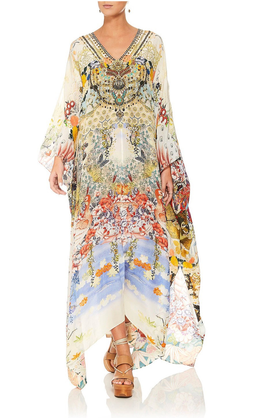 CAMILLA LADY LABYRINTH SPLIT FRONT & SLEEVE KAFTAN SILK CRYSTALS ONE SZ