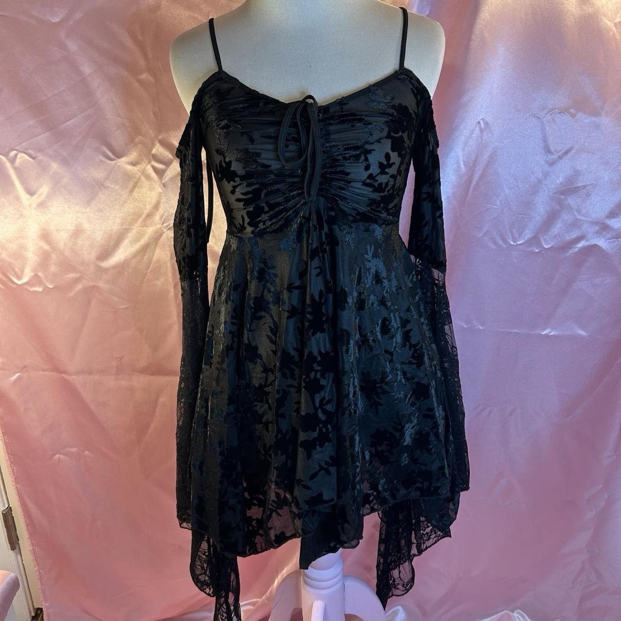 Dollskill Current Mood F Is For Fairies Floral Mesh Black Velvet Lace Dress XXS