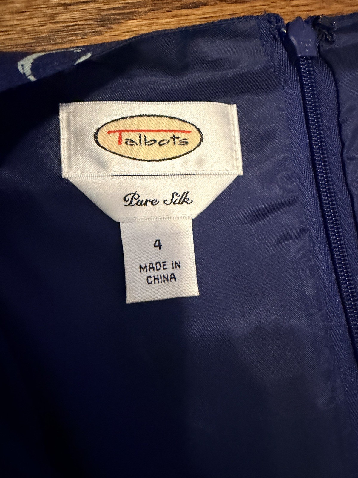 VTG Talbots 100% Pure Silk Faux Wrap Midi Dress Navy Blue Size 4 (Runs Small)