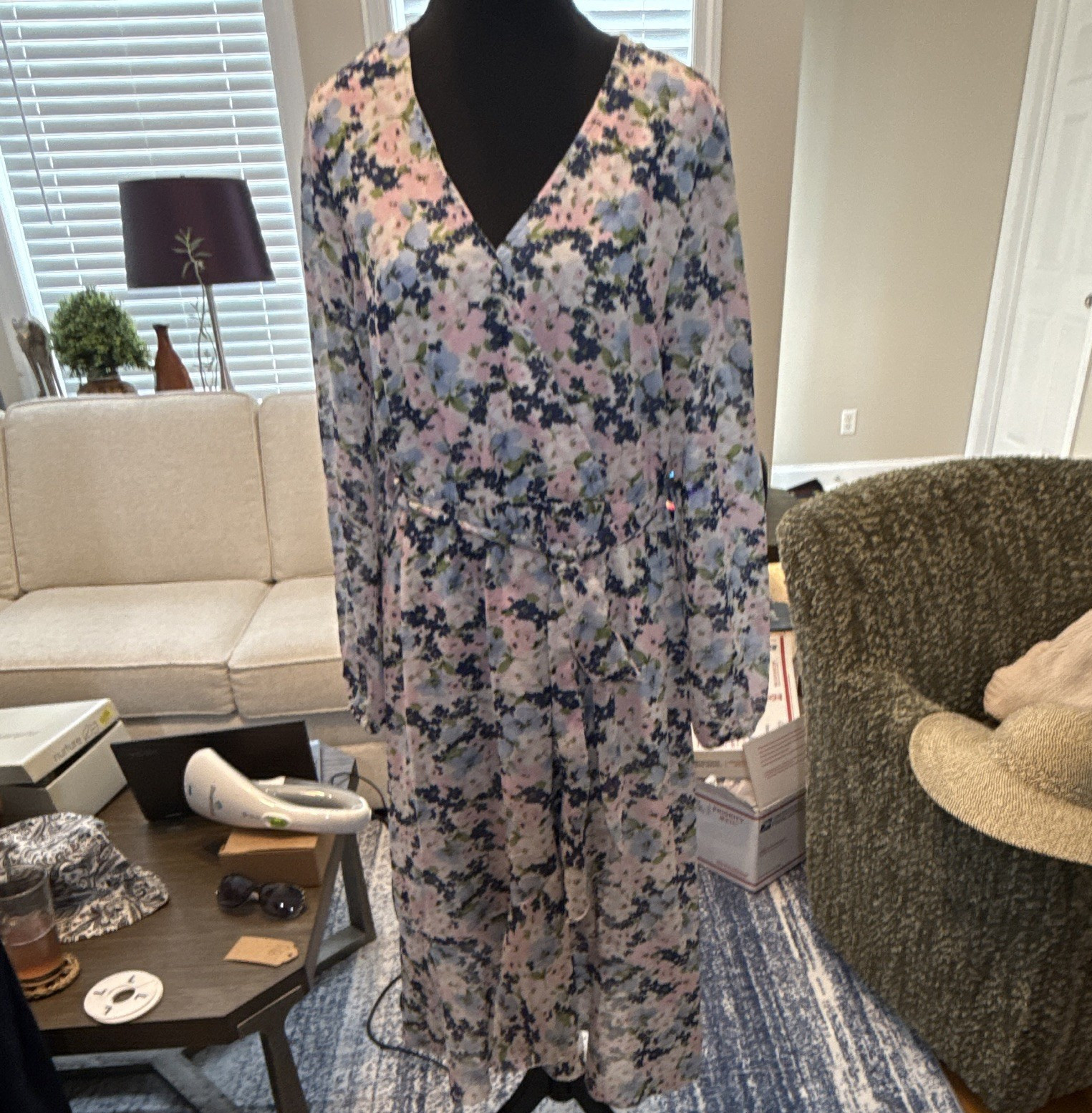 PRETTYGARDEN Women’s Floral V-Neck Dress One-Piece Multicolor Size L