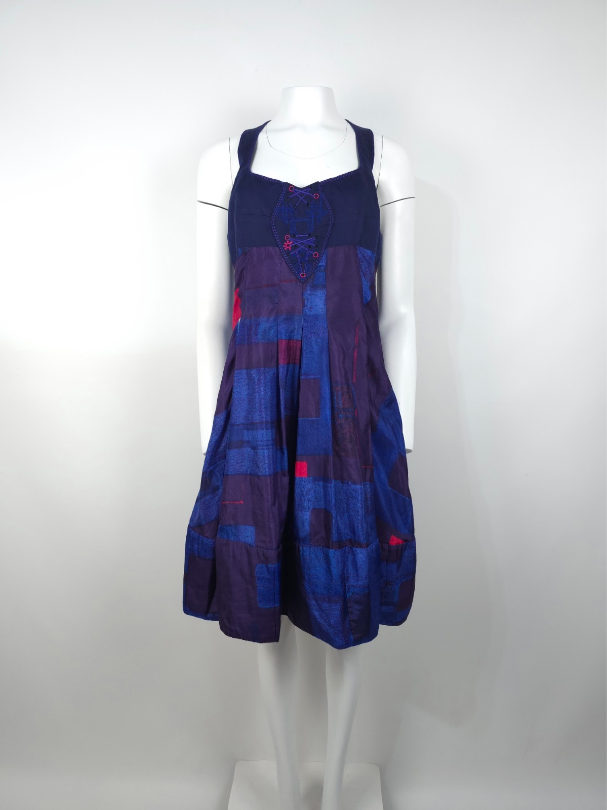 Marithé François Girbaud Women’s Silk Sundress L Blue Racerback Knee Length