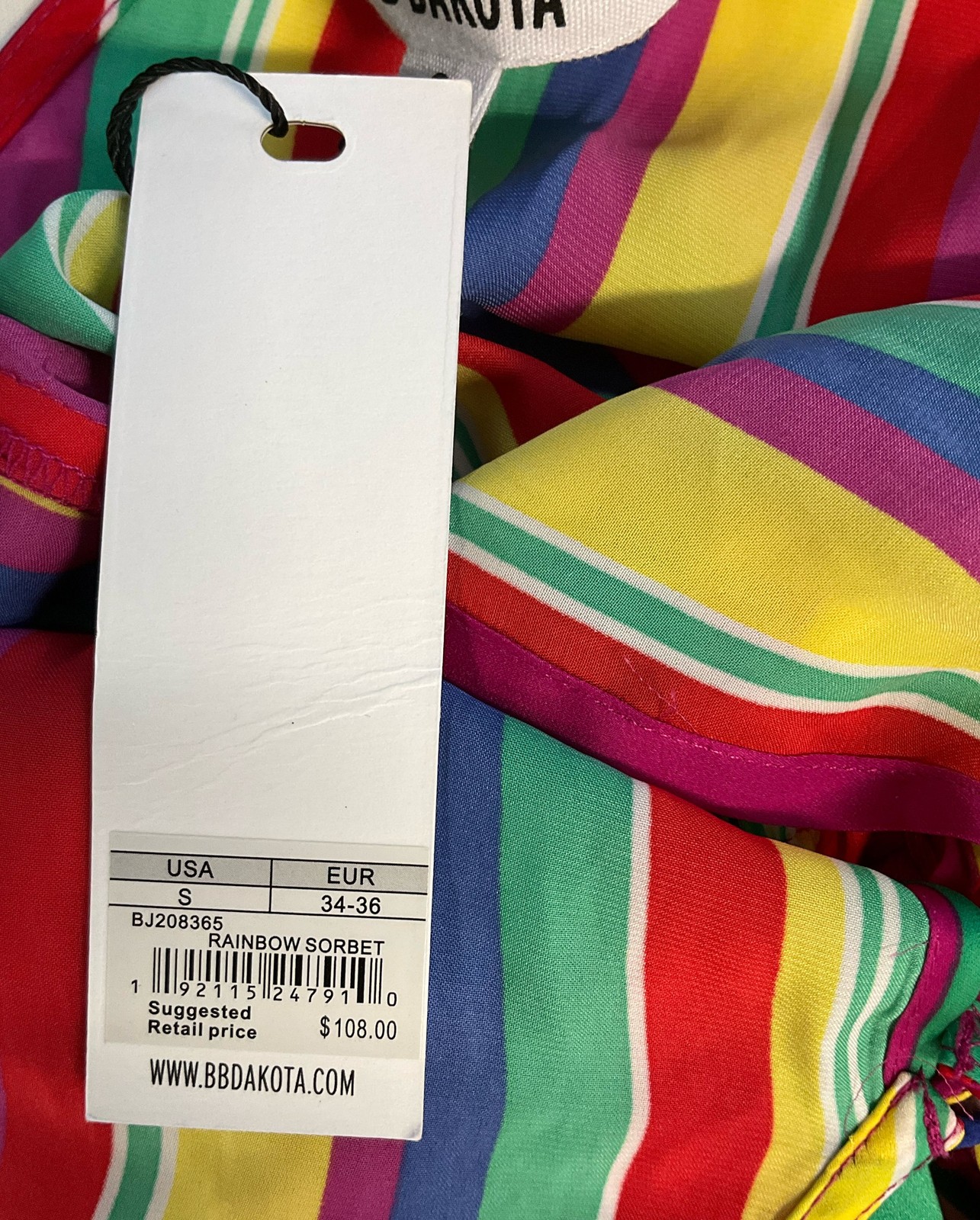 BB Dakota Multicolor Striped V-Neck Keyhole Sleeveless Belted Dress Size S