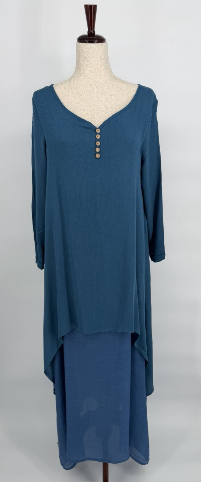 Hanyi Fushi Womens Lagenlook Double Layer Turquoise Long Gauzy Maxi Dress Boho