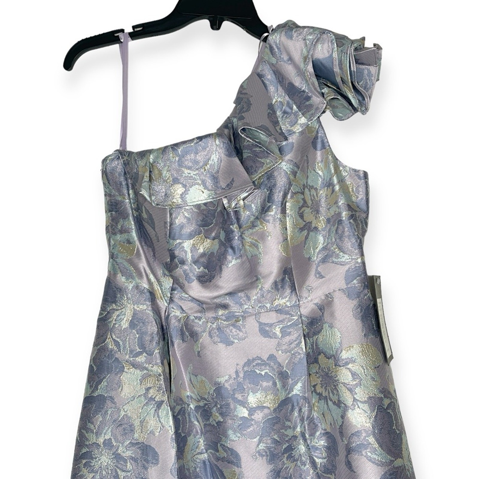 NWT $229 Marina Women’s One Shoulder Floral Jacquard Metallic Maxi Gown, Sz 8