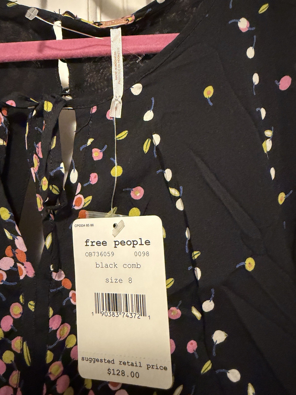 Free People Black Multicolor Polka Dot Chiffon Open Back A-Line Dress 8 OB736059