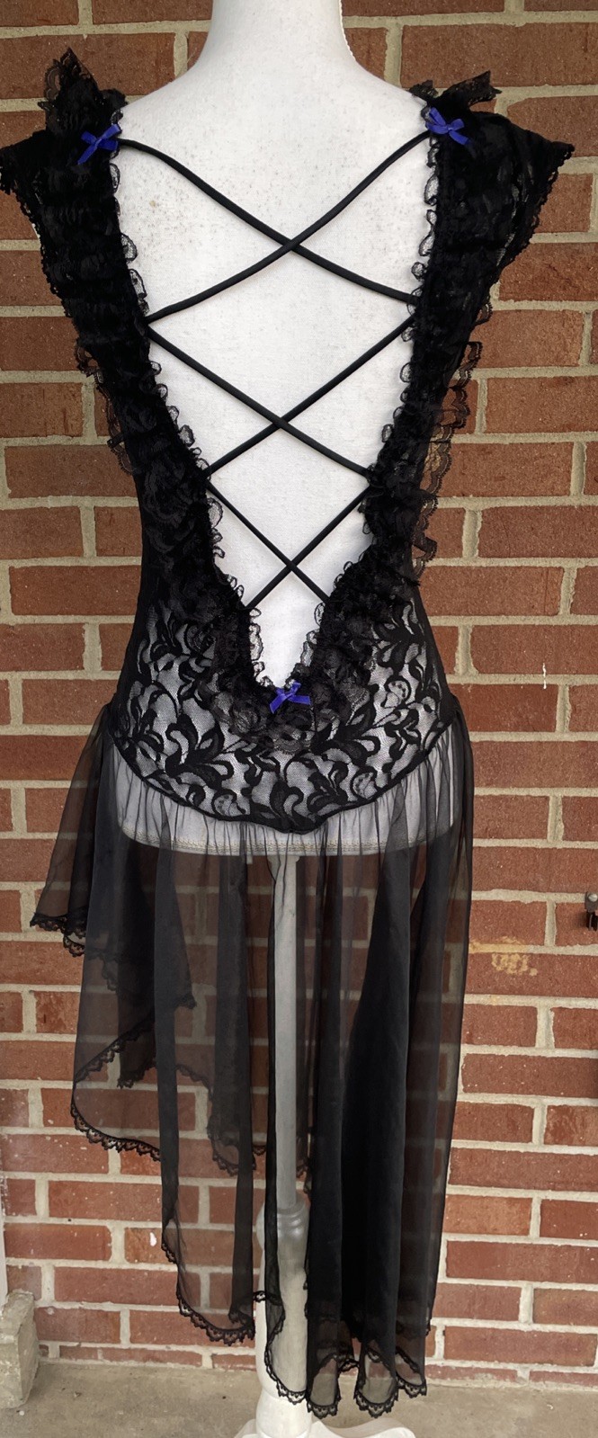 VTG Black Sheer Lace Dress M L Corset Style Back Dark Romantic Fairy Goth Emo