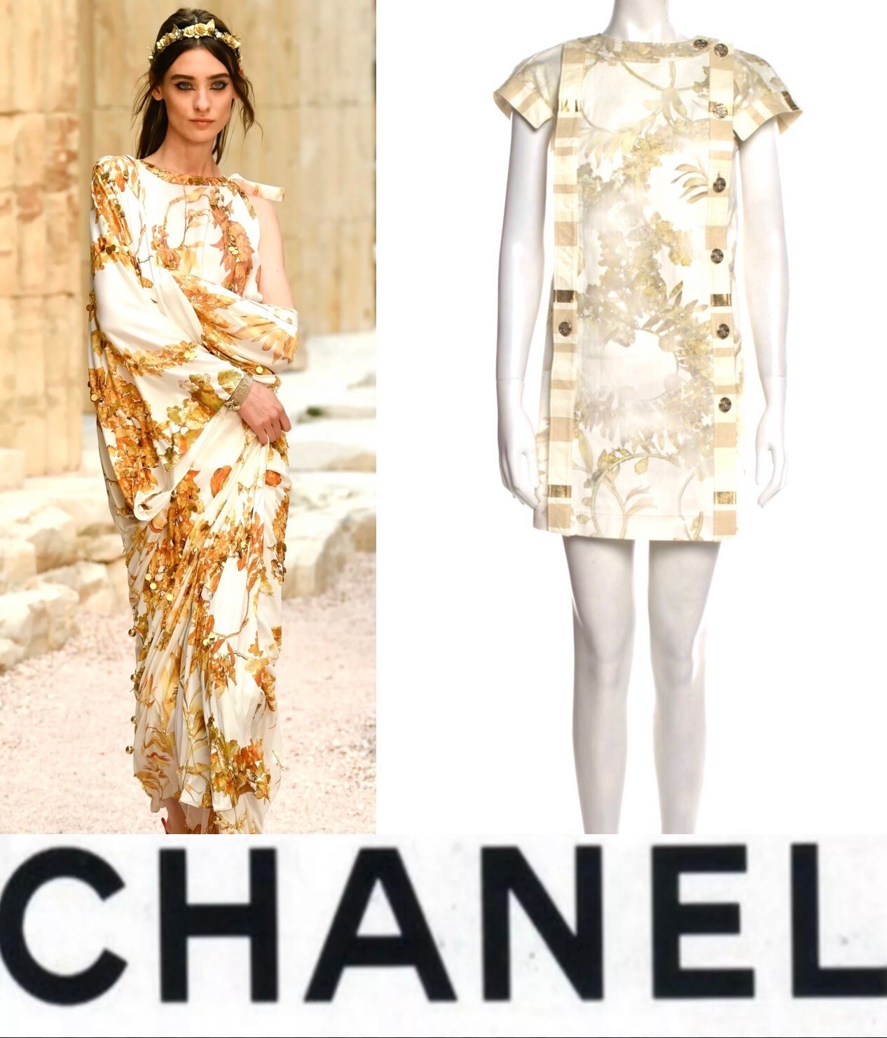 New Chanel 2018 Greece White Denim Gold Leather Mini Dress 34 36 2 4 Logo 18c S