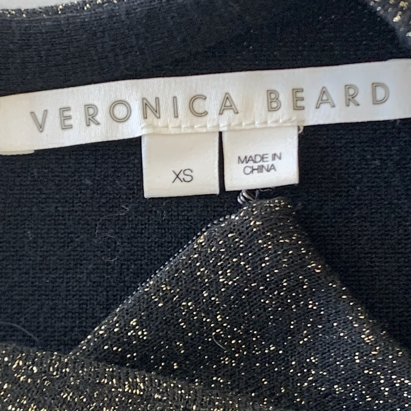 Veronica Beard Sharon Metallic Shimmer Dress Sz XS Black Gold Button Cuff Sheath