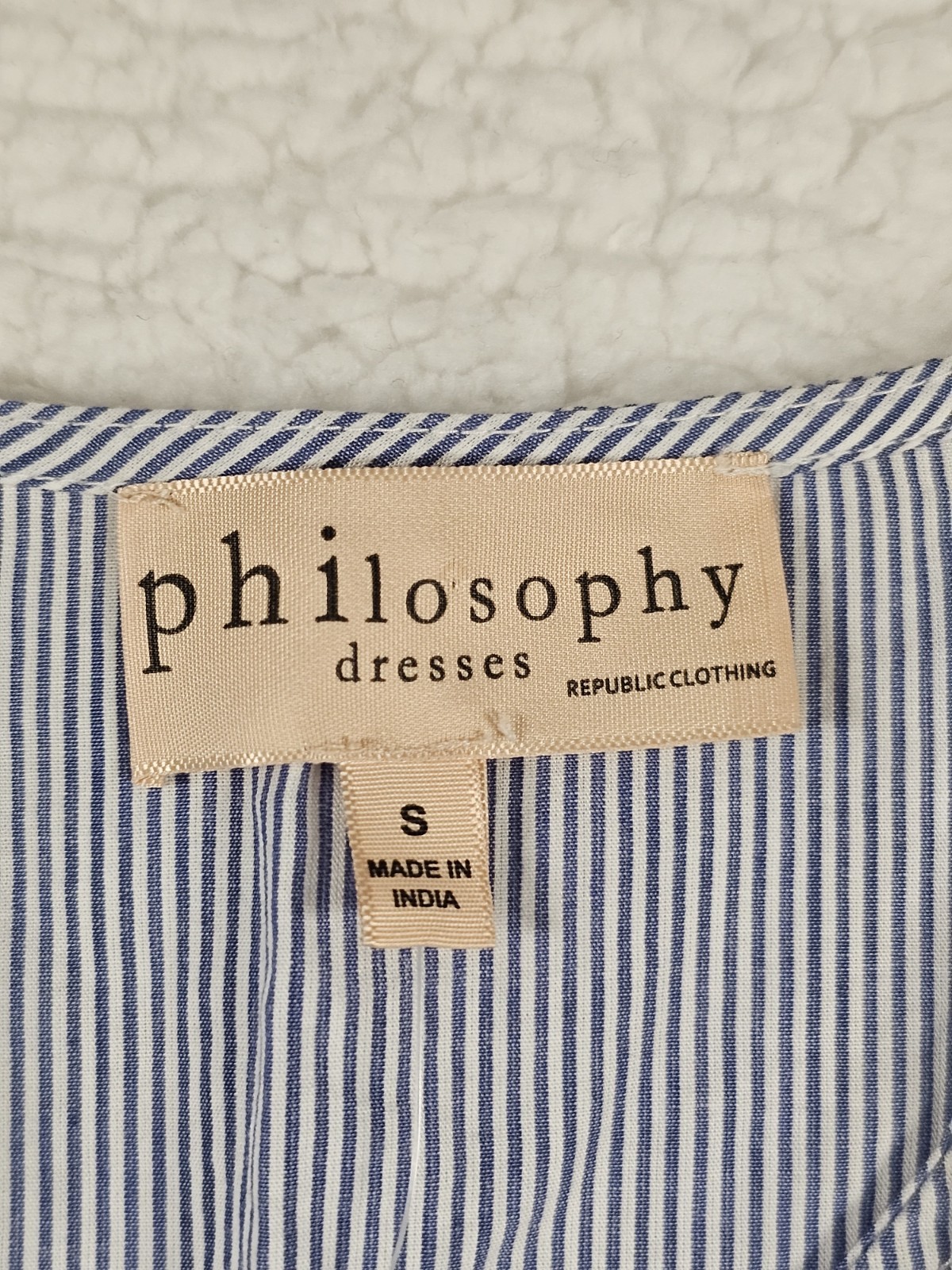 Philosophy Womens S Embroidered Boho Peasant Dress Blue White Stripe Bell NWT