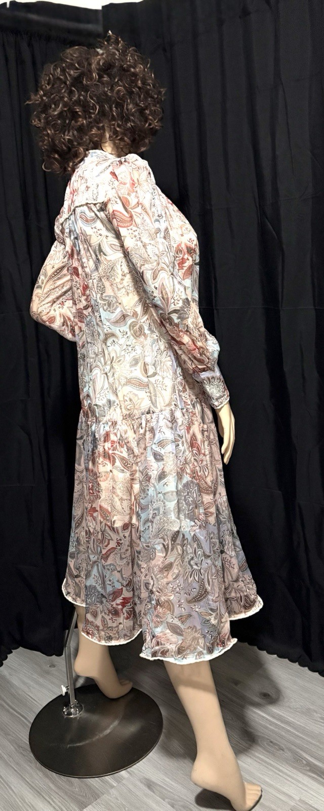 UNKNOWN JACOBEAN PRINT GEORGETTE W/SLIP IVORY, COPPER + MULTI, MAXI DRESS SMALL