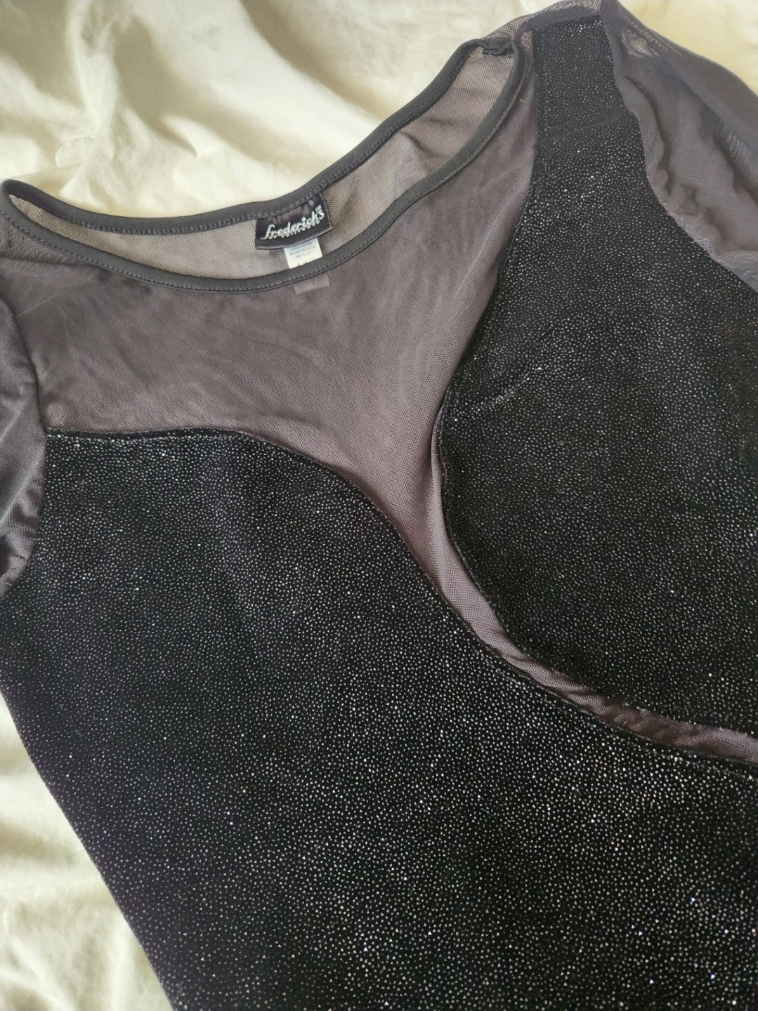 Frederick’s Black Glitter Mesh Sheer Long Sleeve Bodycon Dress S