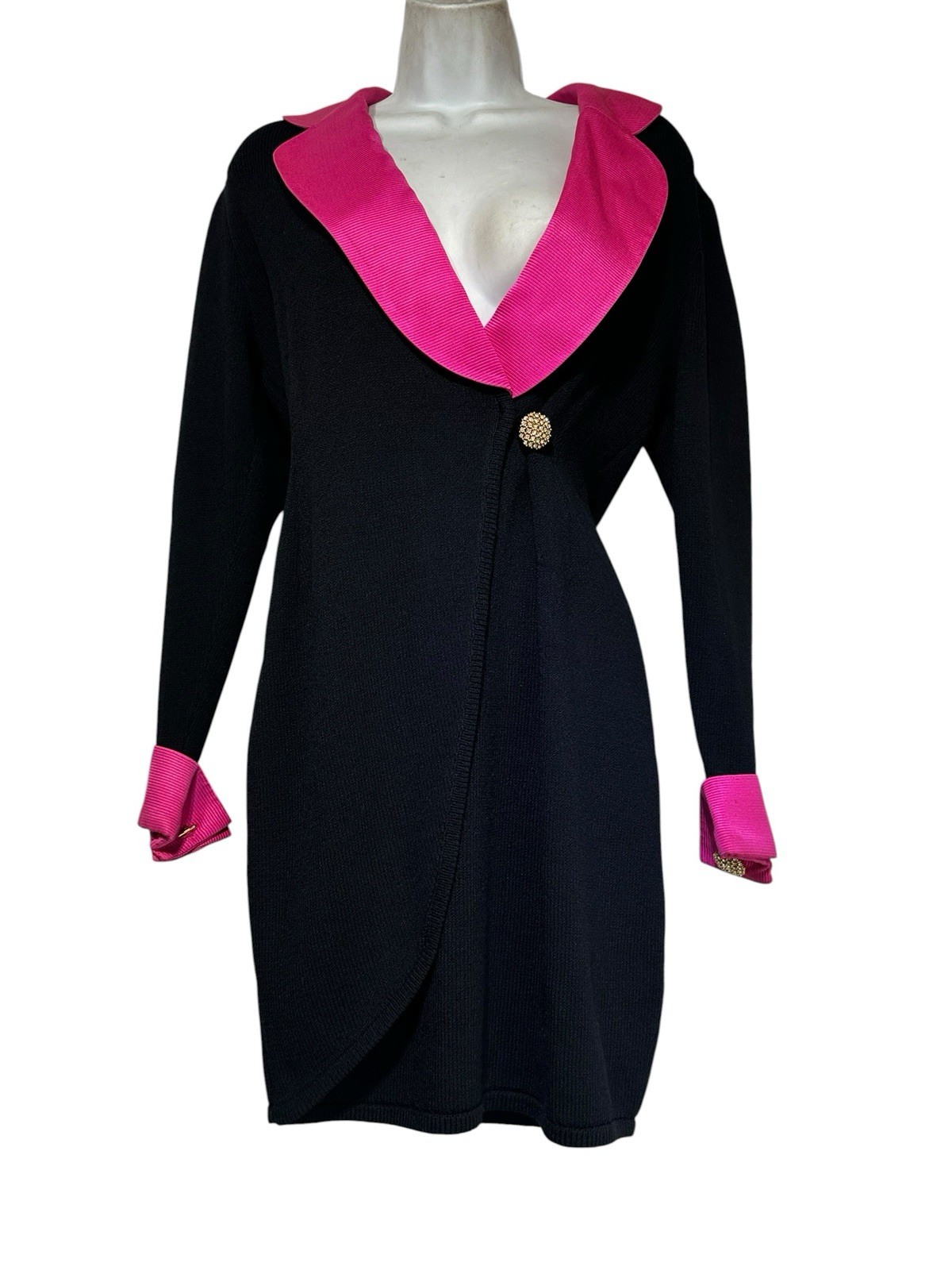 St. John Collection Black Pink Santana Knit Sweater Dress USA Size 4