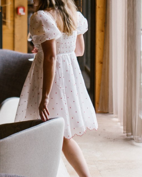 Hill House Matilda Mini Dress White Cherry Organza Dot Size S
