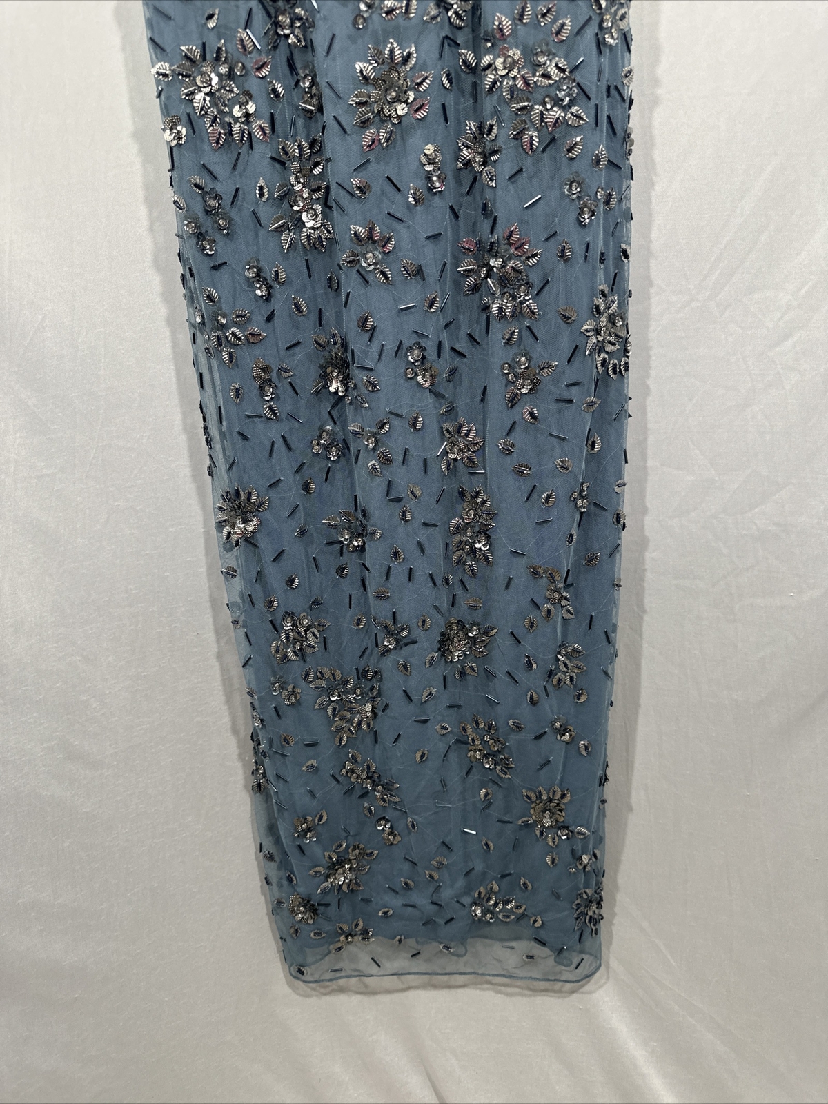 NWT Mac Duggal [ 4 ] 5477 Floral Embellished Scoop Neck Gown Slate Blue #S1248