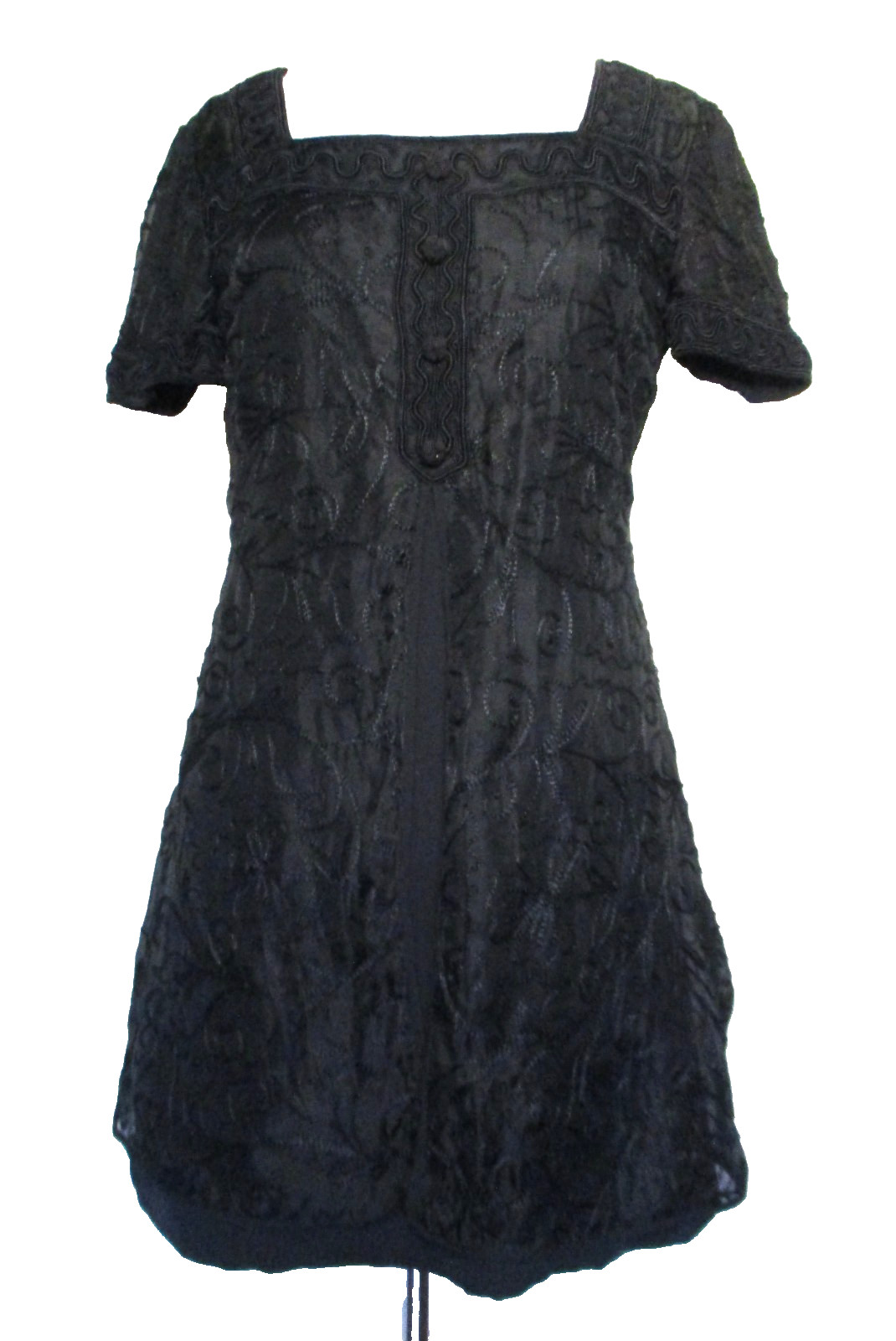 Vtg Mary McFadden Collection Dress Womens Sz 6 Black Silk Embroidered Chiffon