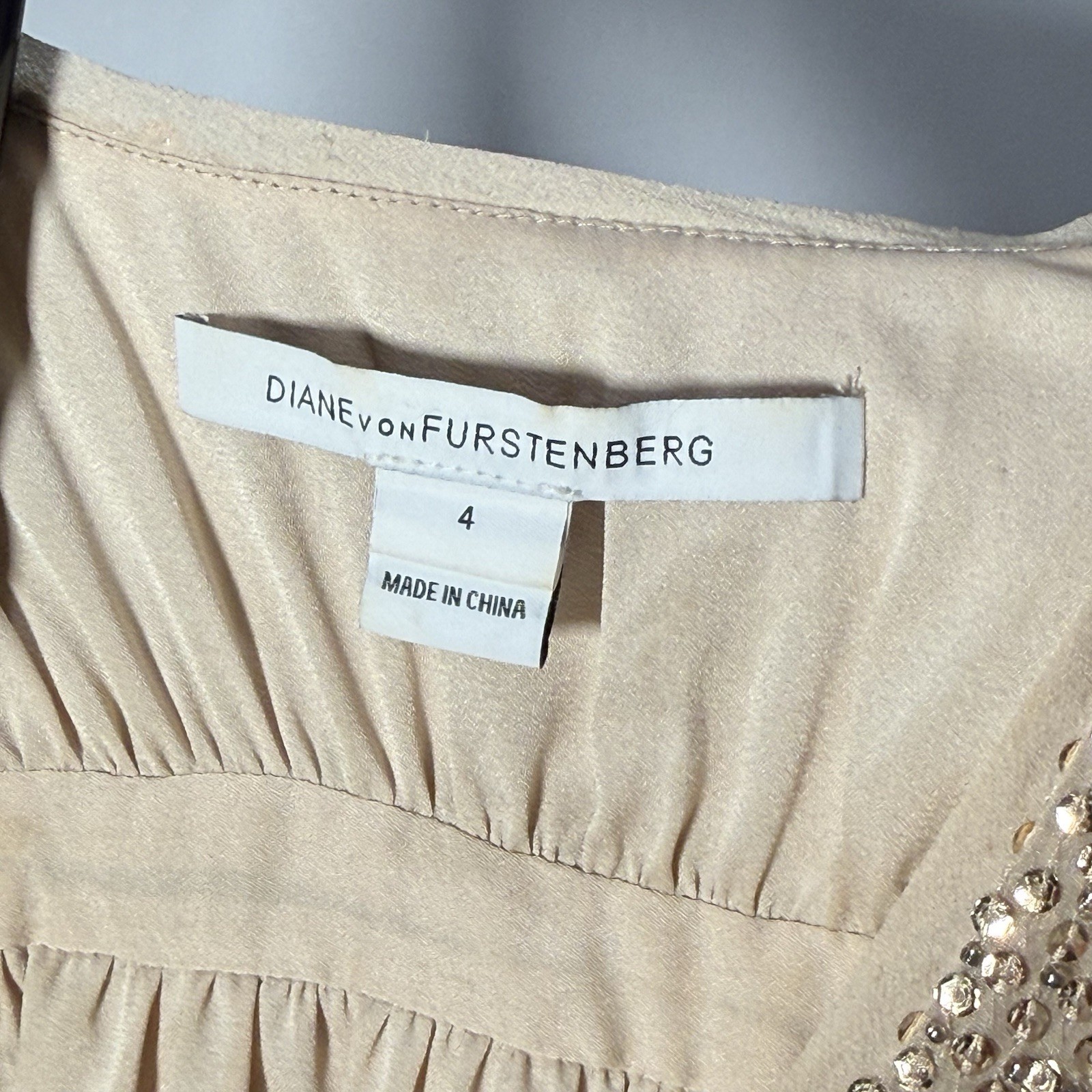 Diane Von Furstenberg Pellina Silk Sequin Champagne Mini Shift Dress 4 Orig $498