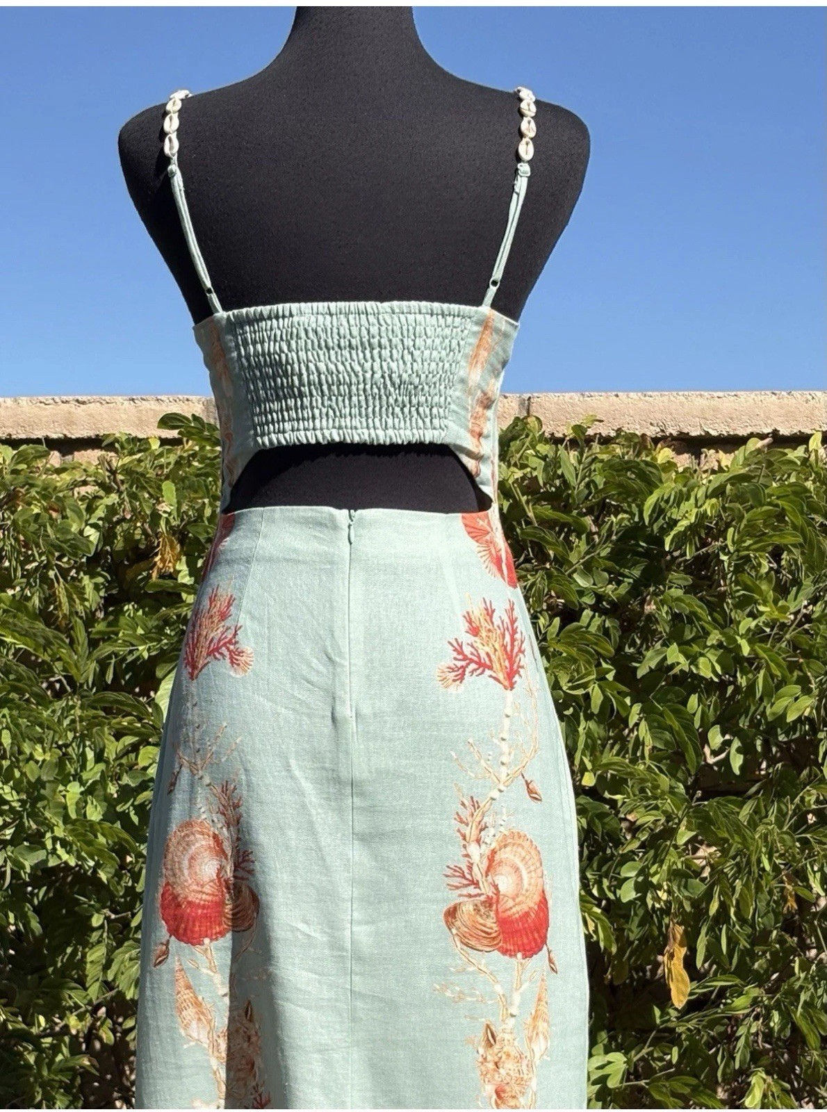 Caroline Constas Coral Shell Print Linen Maxi Dress Size M NWT