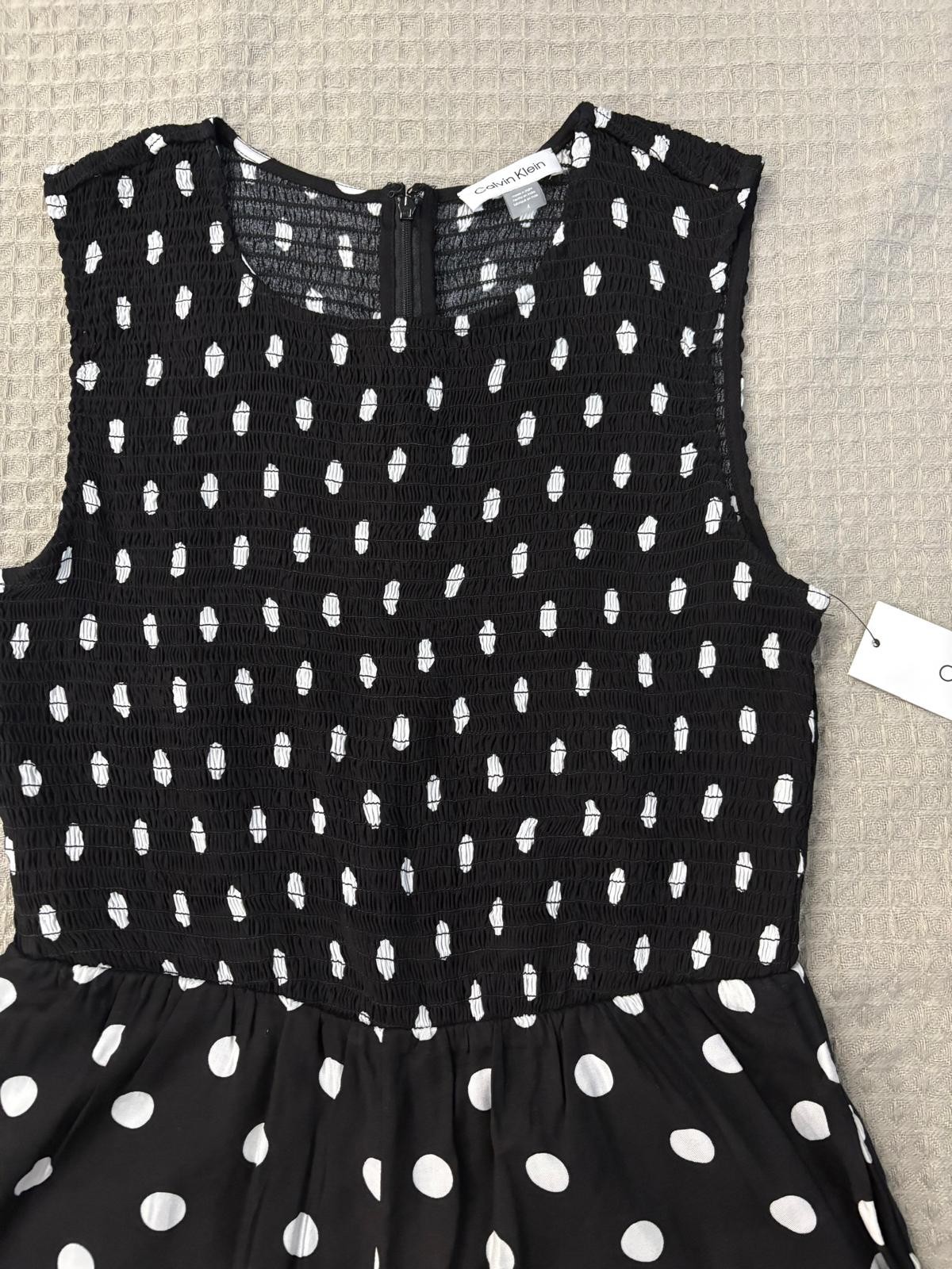 Calvin Klein Black White Polka Dot Jumpsuit Wide Leg Crop Sz 4 NWT