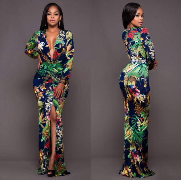 Floral V-Neck Split Maxi Dress