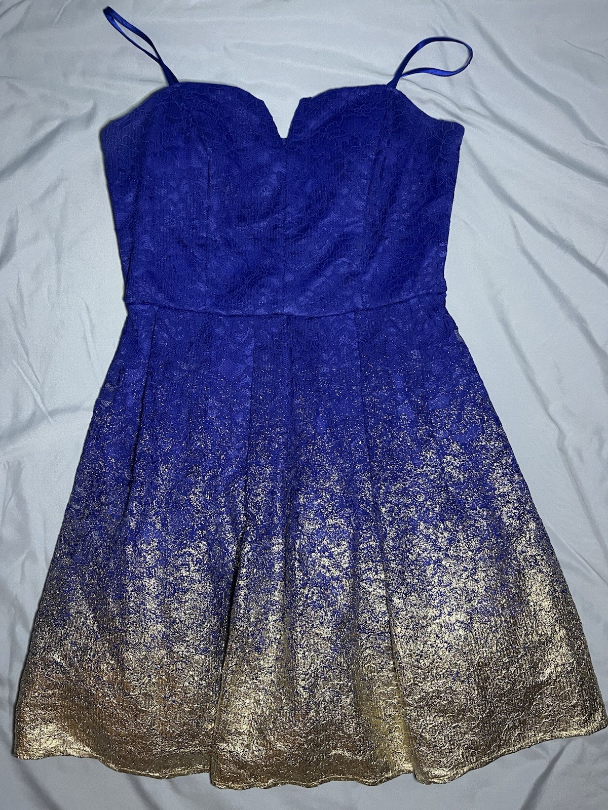 B Darlin Royal Blue to Gold Ombre Strapless Party Dress