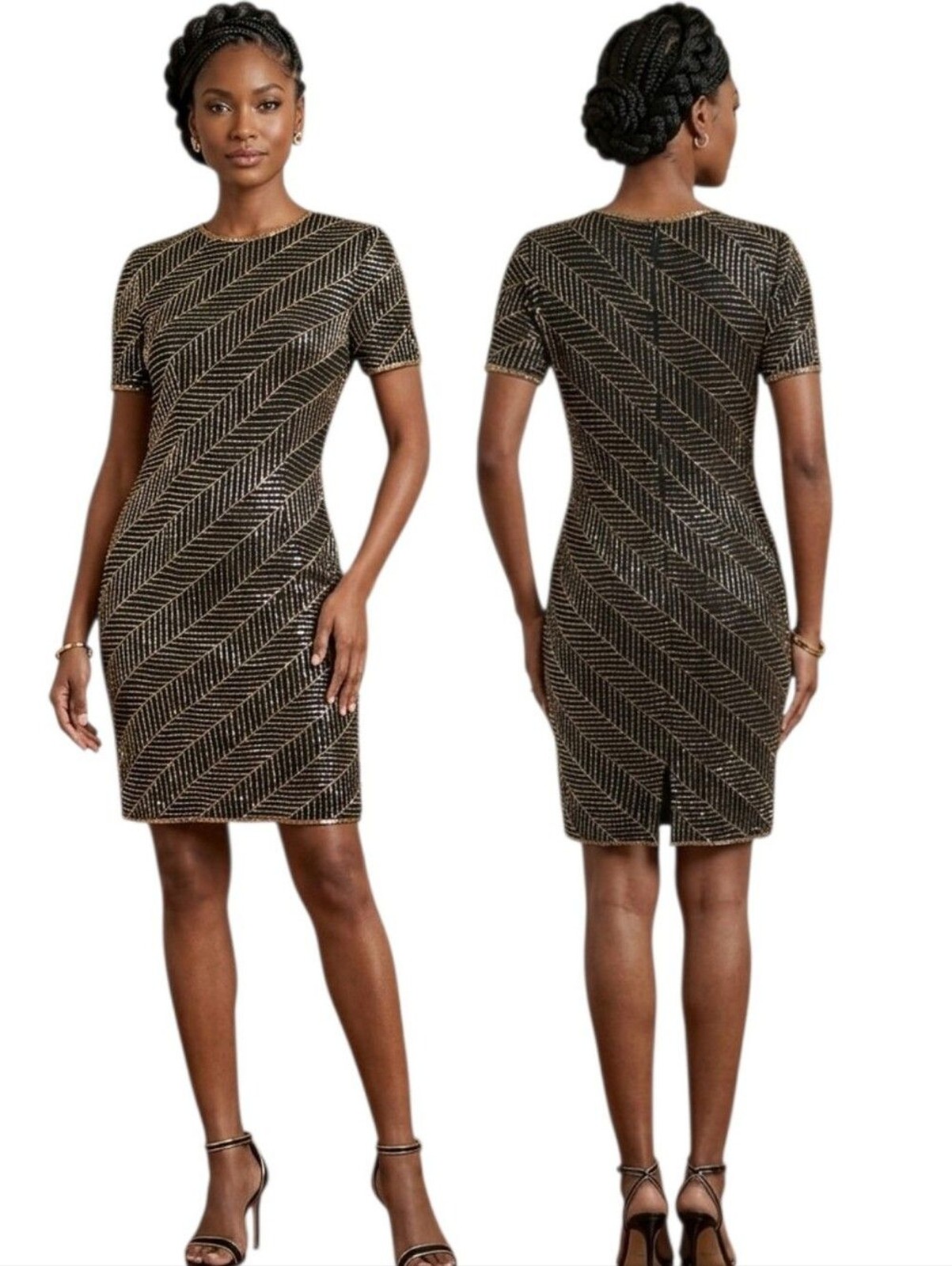 A.J. BARI Vintage 1980s Silk Beaded Sheath Dress – Size 10