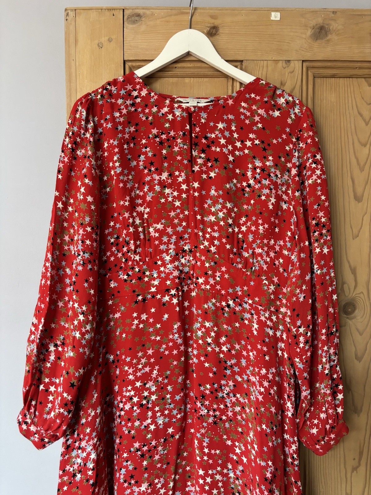 M&S X Ghost Red Star Print Midi Tea Dress Size 20 Retro