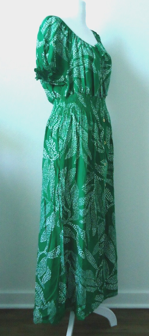 NWT Anthropologie Kindred Green Floral Print Long Dresses RN#166636 Size-PXL