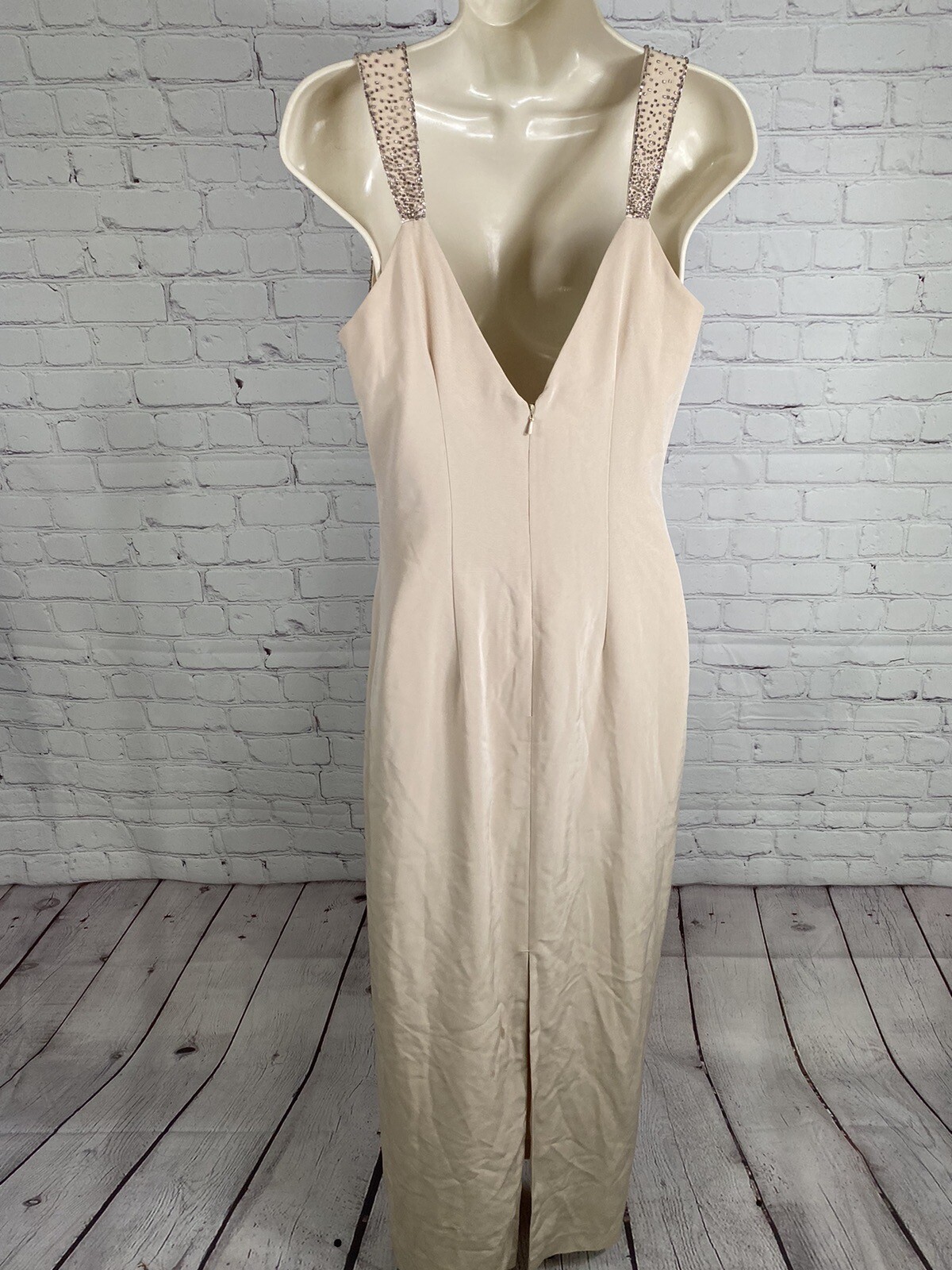 VTG Montage By Mon Cheri Champagne Beaded Long Sleeveless Sheath Dress 4