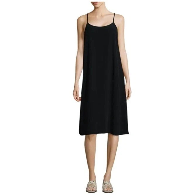 Eileen Fisher Cami Midi Slip Dress Black Size S Minimalist Versatile Viscose